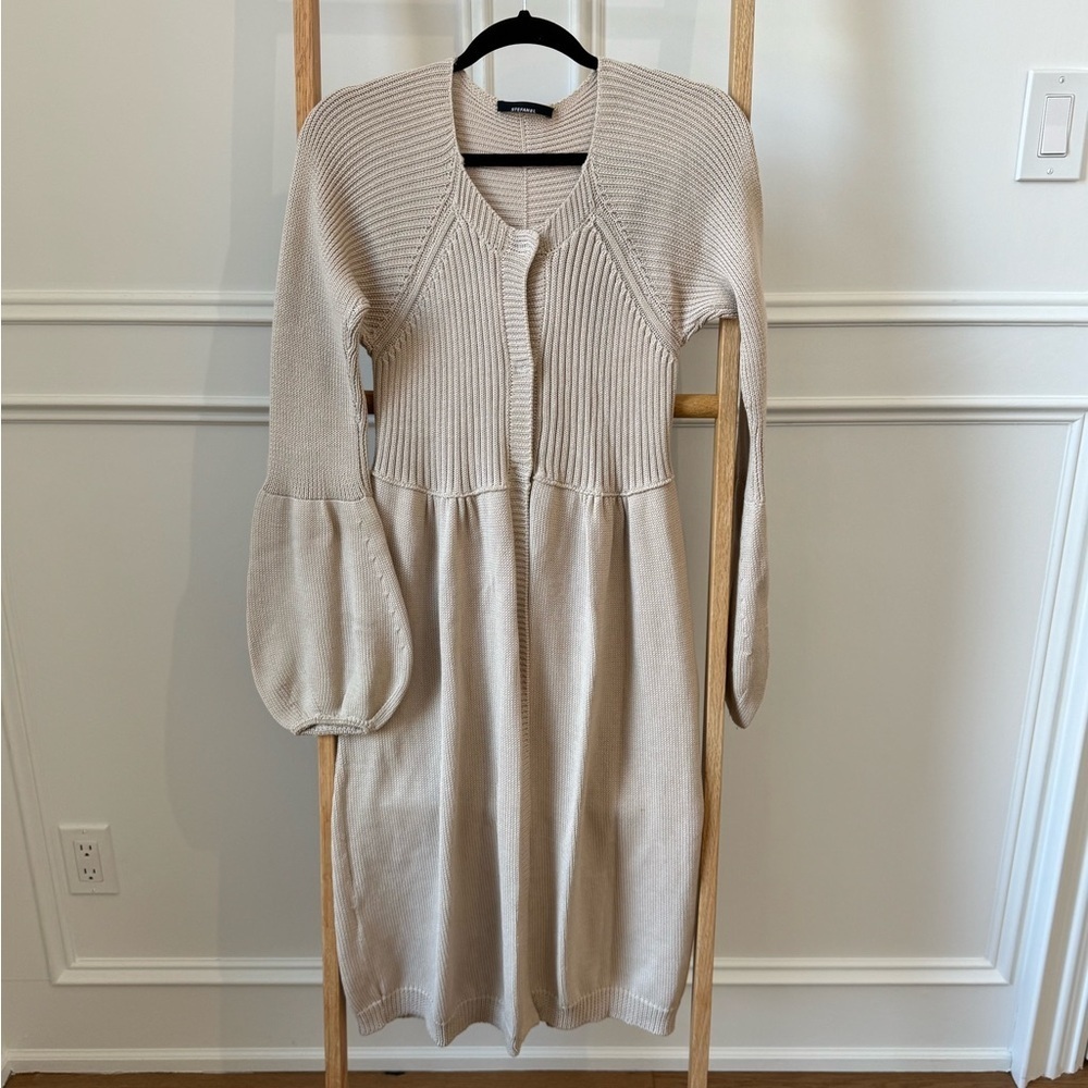 Stefanel Cotton Knit Button-Up Long Cardigan - Size L - Beige - EUC